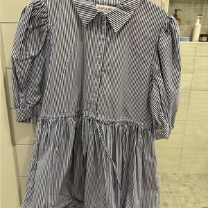 HUNTER BELL Blue & White Striped Cotton Poplin Dress